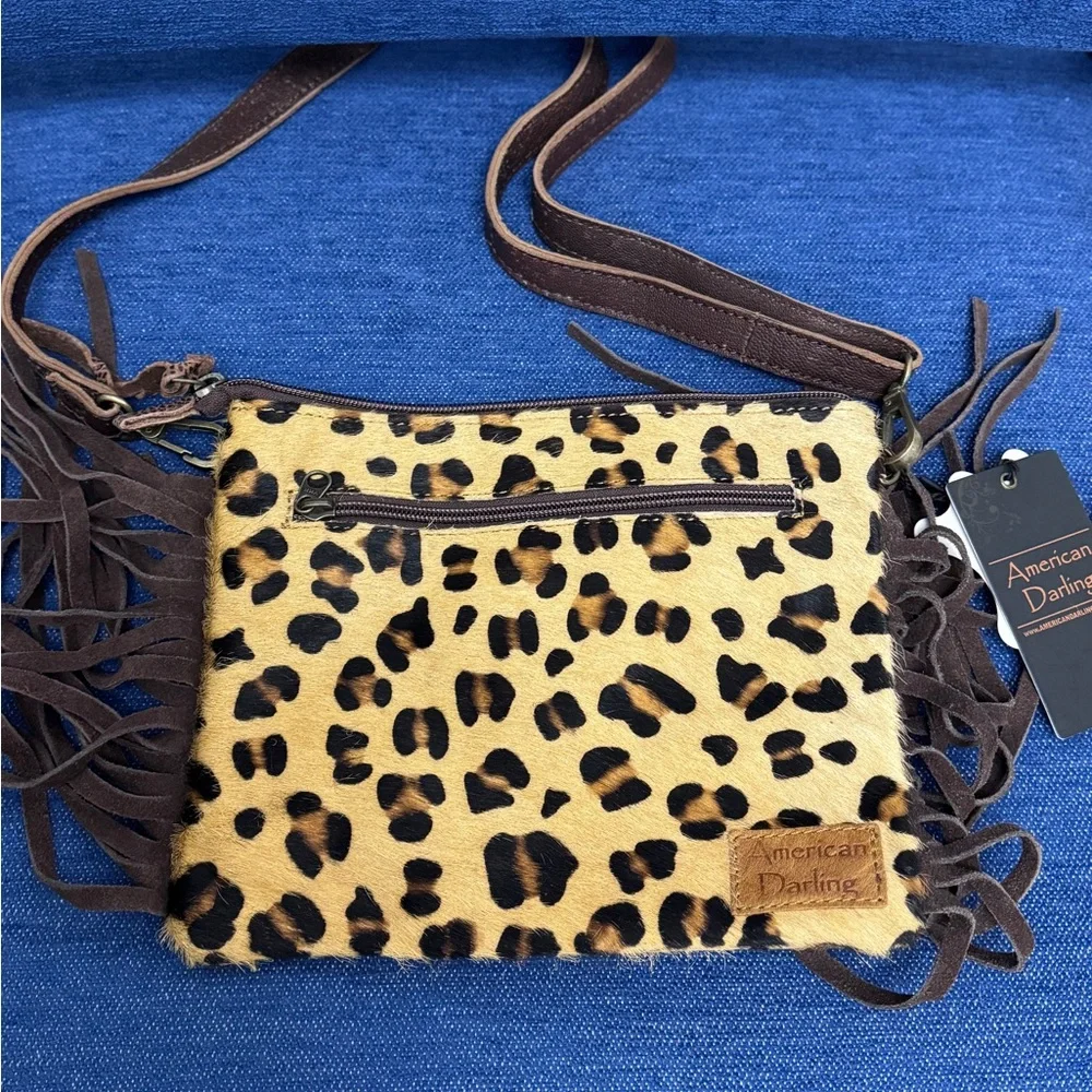 American Darling NWT leopard cowhide fringe leather Crossbody Bag purse - Picture 1 of 2
